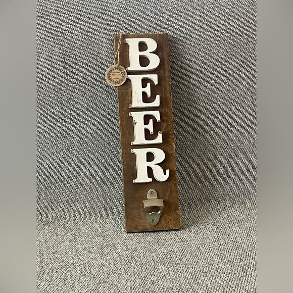 Wooden “Beer” Sign With Functional Bottle Opener- Man Cave or Garage Wall Decor - Picture 1 of 16